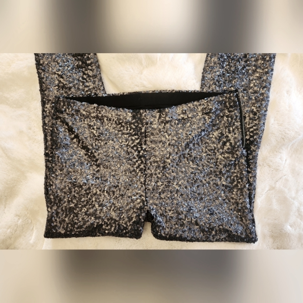 Bardot Silvery Blue Sequin Slim Fit Pant - Size 6